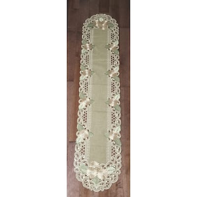 Fleur Latte Embroidered Cutwork Rectangular Table Runner, 15 by 69 inch Table Linen Decor, Water Resistance, Machine Wash safe