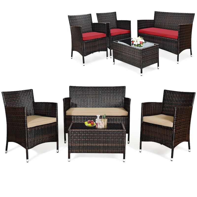 4 PCS Patio Furniture Set Rattan Sofa & Chairs Set