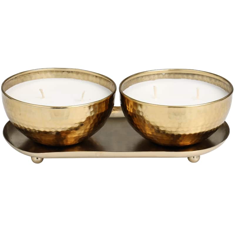 Gold or Copper or Silver Metal Scented Hammered 12 oz 2 Wick Candle with White Wax (Set of 2)