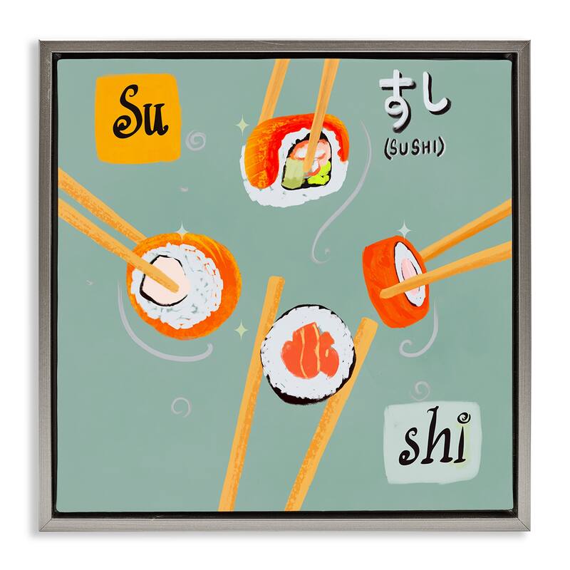 Stupell Tasty Sushi Party Gathering Framed Floater Canvas Wall Art Design By Juliet Rose Philips - 18 x 18 - Grey