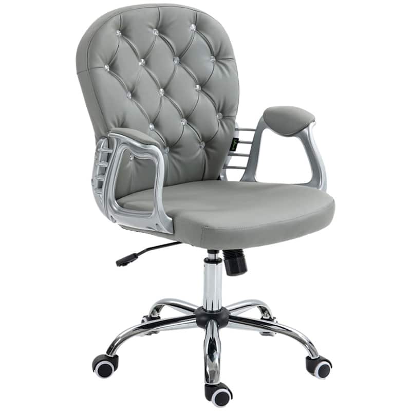 Faux Leather and Nylon Wheels Office Chair with Swivel, Wheels and Tilt - 23.5" W x 23.75" D x 36.5" -40.5" H - Grey