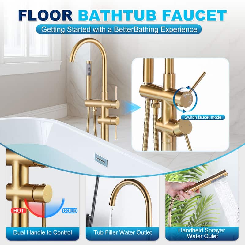 WOWOW Double Handle Freestanding Tub Faucet with Handheld Shower