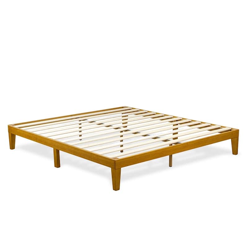 King Size Platform Bed Frame - Solid Wood Legs, Oak Finish - Modern Bedroom Furniture