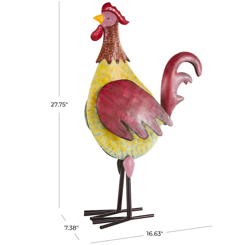 Metal Rooster Textured Garden Sculpture with Red Accents - Black - Roche River Decor