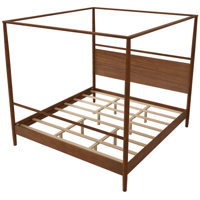 Wood Frame Canopy Bed Four Posters Platform Bed, No Box Spring Needed