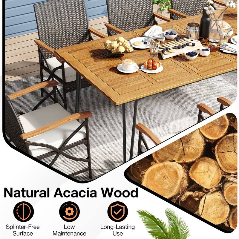 Gymax 9 PCS Outdoor Patio Dining Set Armchairs Set of 8 & Acacia Wood