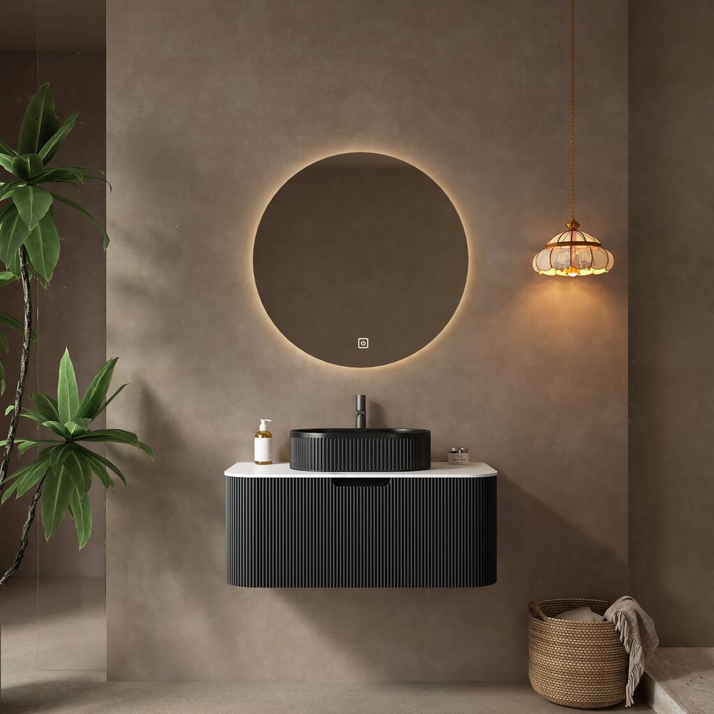 36" Bathroom Vanity with Sink, Modern Wall-Mounted Bathroom Storage Cabinet with a Drawer, Ceramic Vessel Basin without Faucet