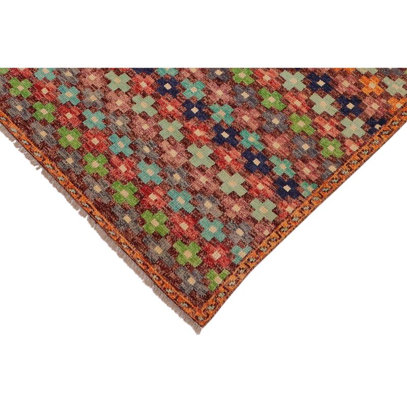 Eclectic Balochi Woodard Maroon/Orange Hand Knotted Wool Rug - 3'3'' x 5'1''