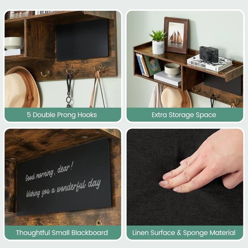 Hall Tree Shoe Bench Industrial 6 in 1 Coat/Shoe Rack