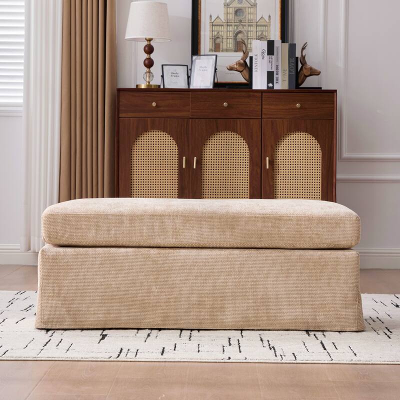 46"W Modern Chenille Storage Ottoman