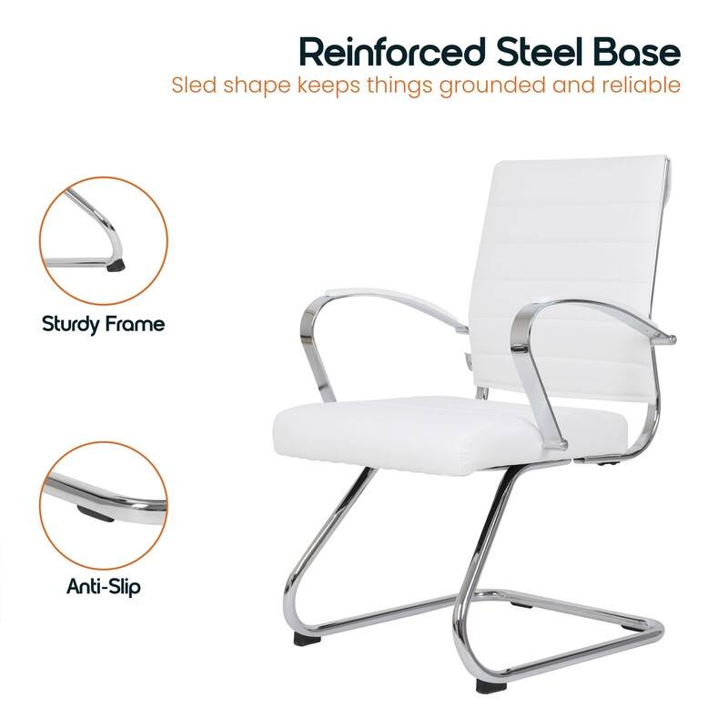 Benmar Series Mid Back Modern Leather Office Executive Desk Chair, Ergonomic Seating with Stainless Steel Sled Base