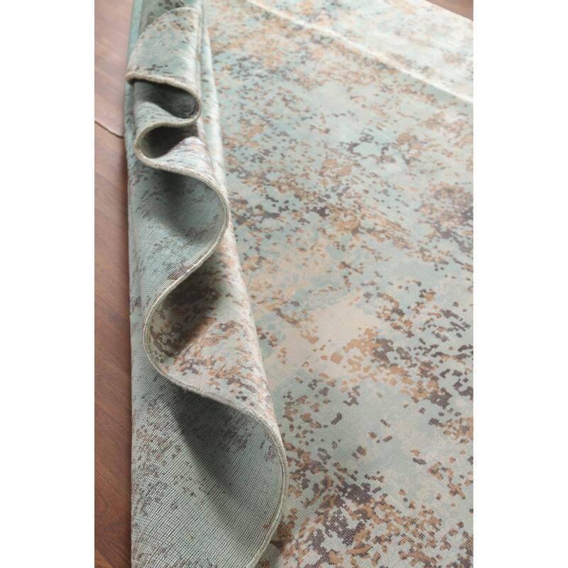 Green Abstract Area Rug Handmade Oriental Wool Carpet - 6'7" x 9'10"