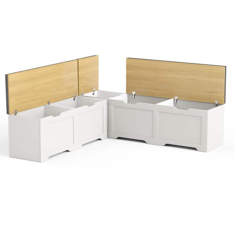 3-Piece L-Shaped Storage Bench with Cushion for Kitchen Corner, Toy Storage & Reading Nook