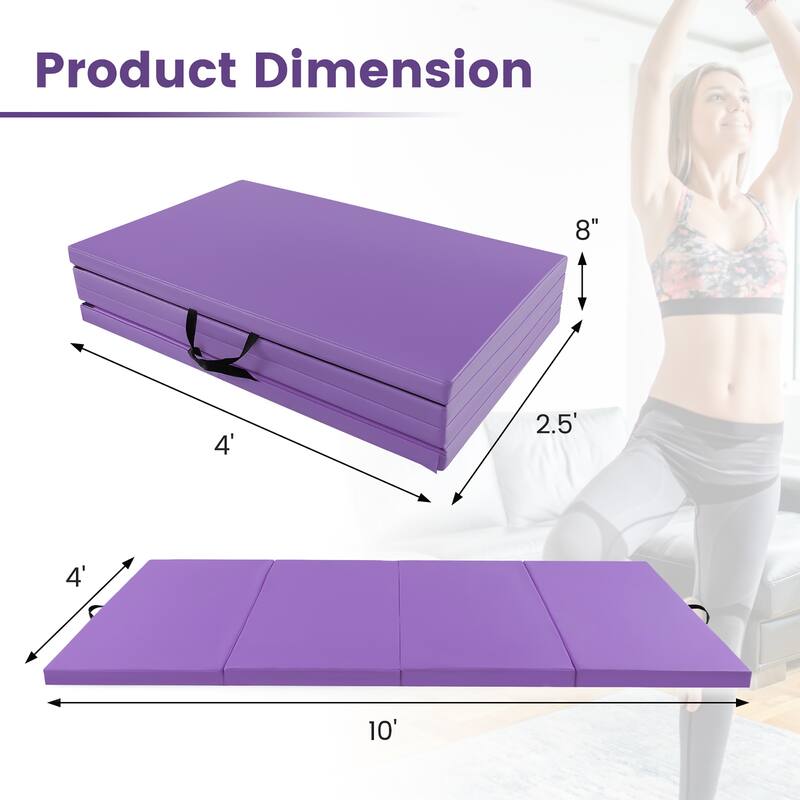 Gymax 10' x 4' x 2'' 4-Panel Folding Exercise Mat w/ Carrying Handles