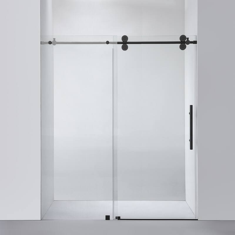 Villena 68" W x 78" H Single Sliding Shower Door,Matt Black - 68 inches