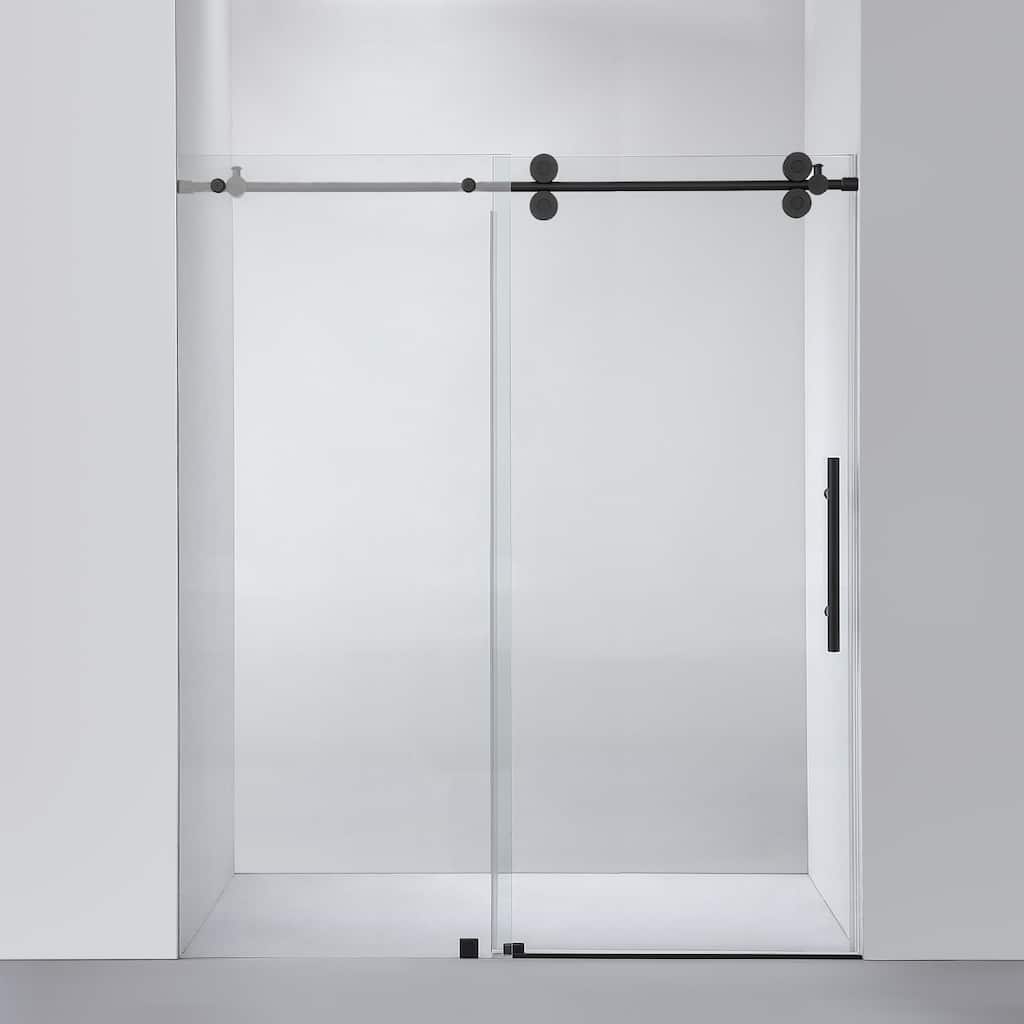 Villena 68" W x 78" H Single Sliding Shower Door,Matt Black - 68 inches