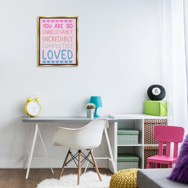 Stupell Incredibly Loved with Hearts Framed Floater Canvas Wall Art Design By Sweet Melody Designs