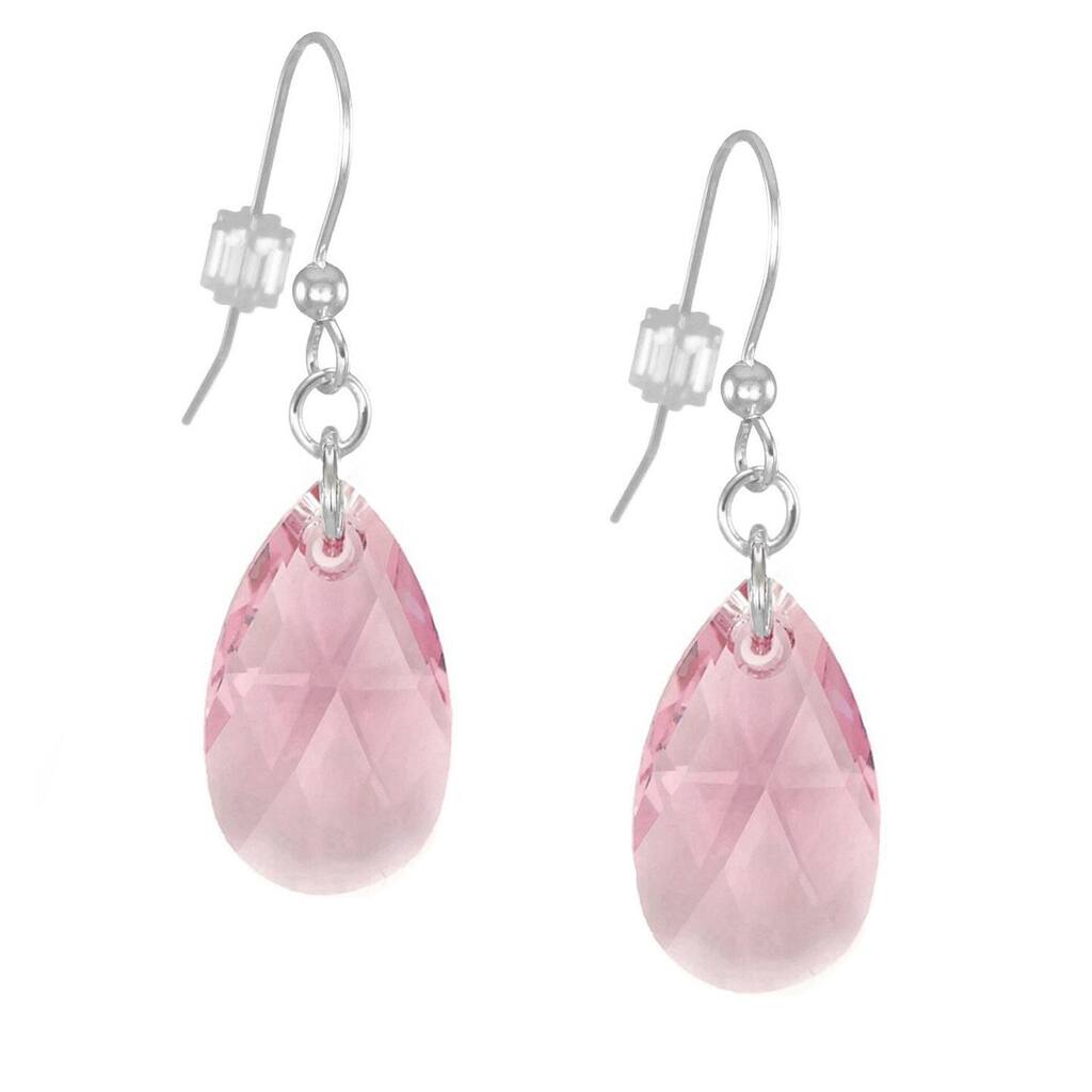 Handmade Jewelry by Dawn Light Rose Pink Crystal Long or Short Teardrop Earrings (USA)