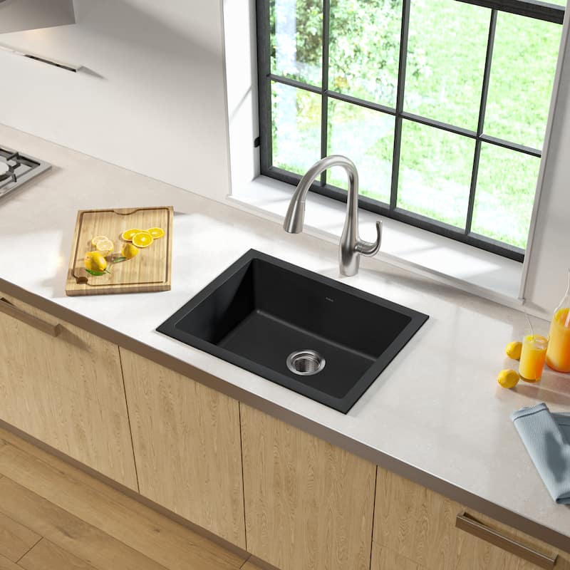 KRAUS Granite 24 inch 1-Bowl Undermount Drop-in Kitchen Sink