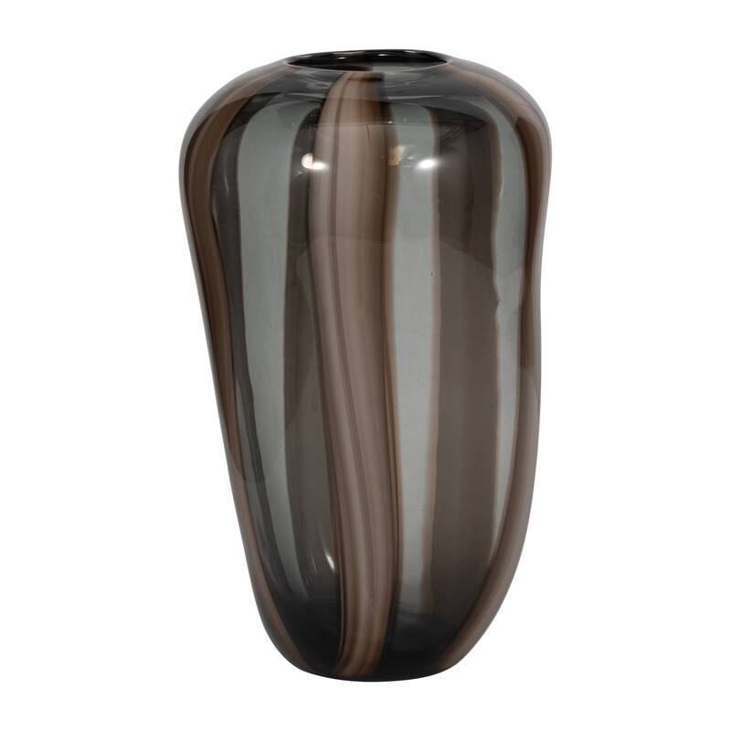Glass Modern Striped Decorative Vase - Brown