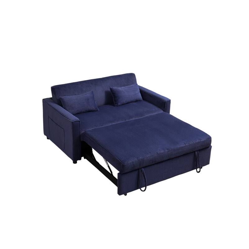 69" Corduroy Sleeper Sofa with Adjustable Backrest & Storage Pocket