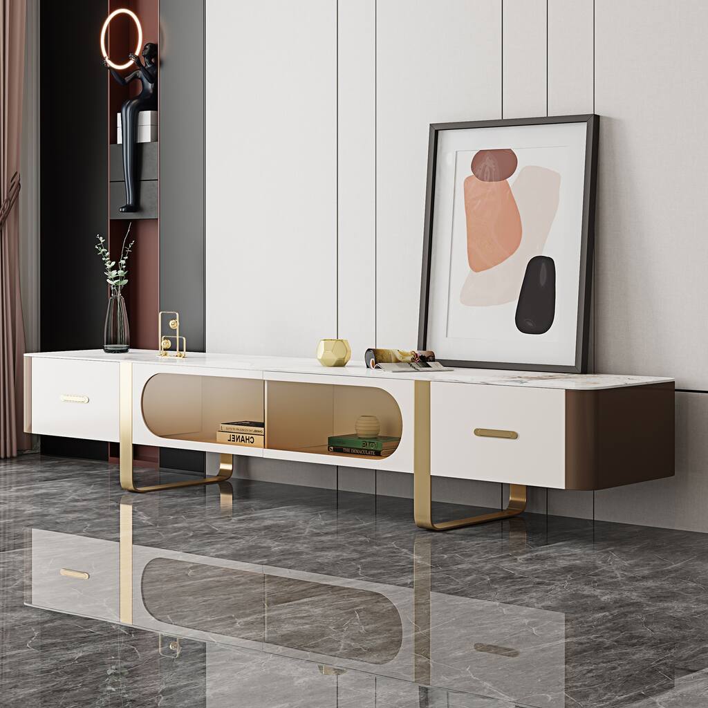 JASIWAY Light luxury Style TV Stand, Cream White