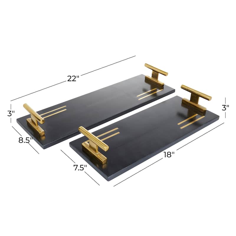 Black Marble Tray with Gold Handles (Set of 2) - 22 x 8 x 3