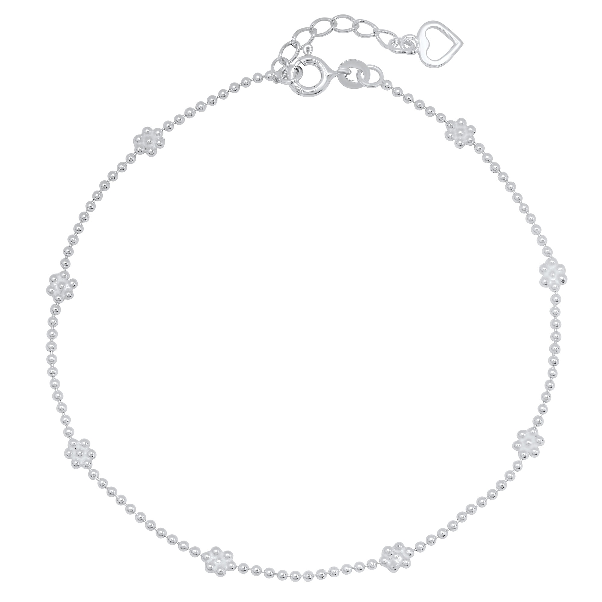 Roberto Martinez Sterling Silver Heart and Flower Anklet