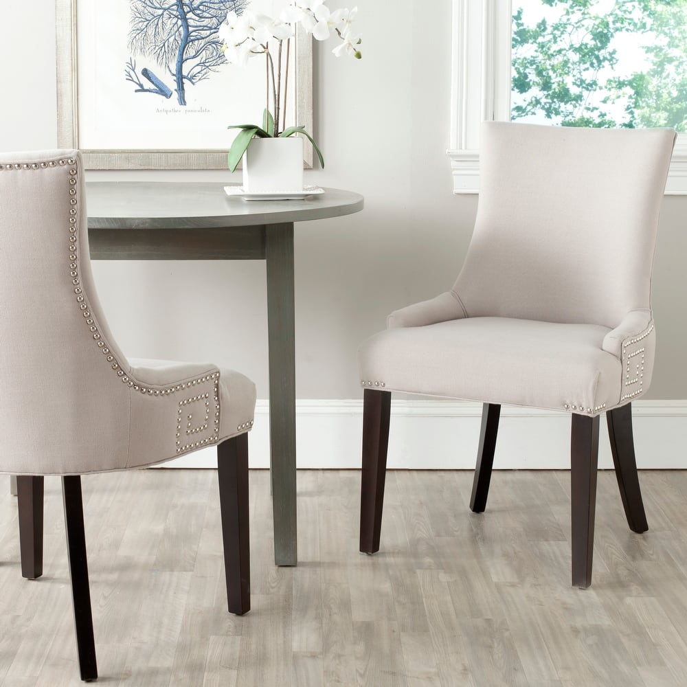 SAFAVIEH Louisa Taupe Linen Fabric Dining Chair (Set of 2) - 22.2" x 25.6" x 35.8" - 22"W x 26"D x 36"H