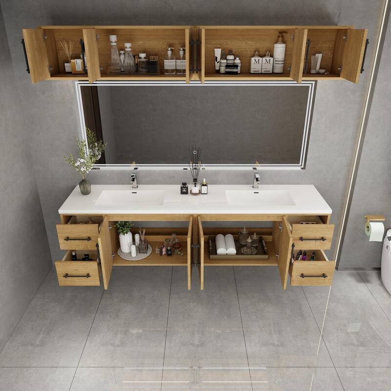Victoria 84'' Wall-Mounted Double Sink Vanity Set with LED light Top Cabinet