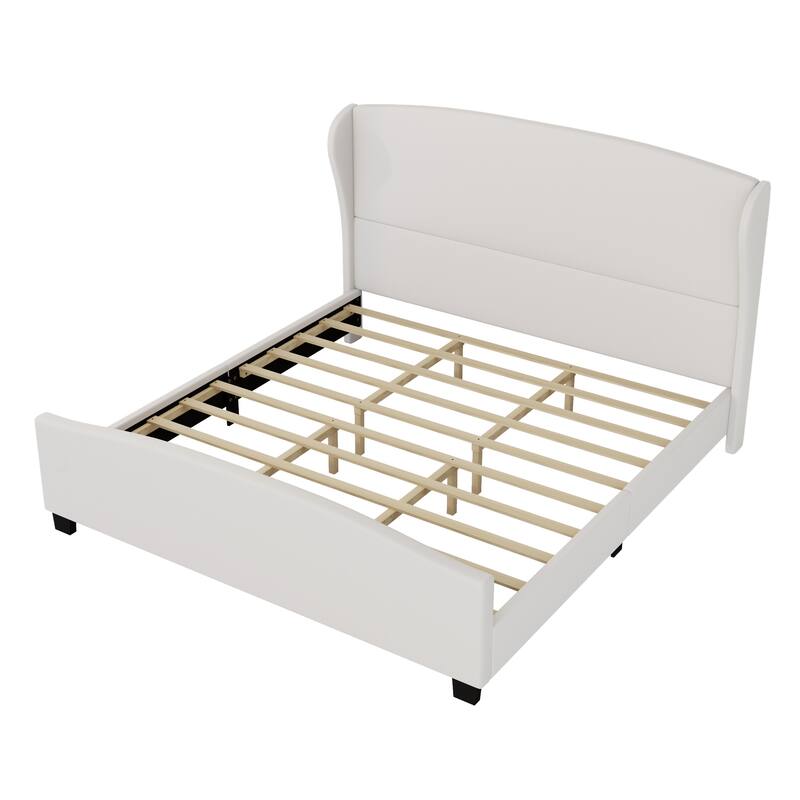 King Size Wingback Bed Frame with 51" Tall Headboard with Solid Wood Legs (No Box Spring Needed)