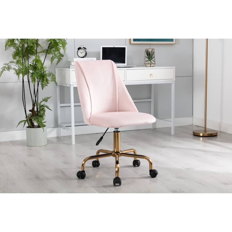 Porthos Home Caia Armless Office Chair, Velvet, Gold Metal Legs