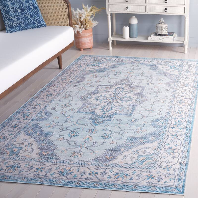 SAFAVIEH Arizona Samiha Machine Washable Slip Resistant Rug - 8' x 10' - Light Blue/Ivory