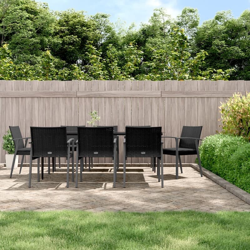 vidaXL Patio Dining Set Table and Chair with Cushions Poly Rattan and Steel