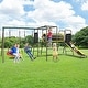 preview thumbnail 1 of 8, 660lbs Swing Set for Backyard with Saucer Swing, Climbing Net, Trapeze Bar, Slide, Outdoor Playset for Kids
