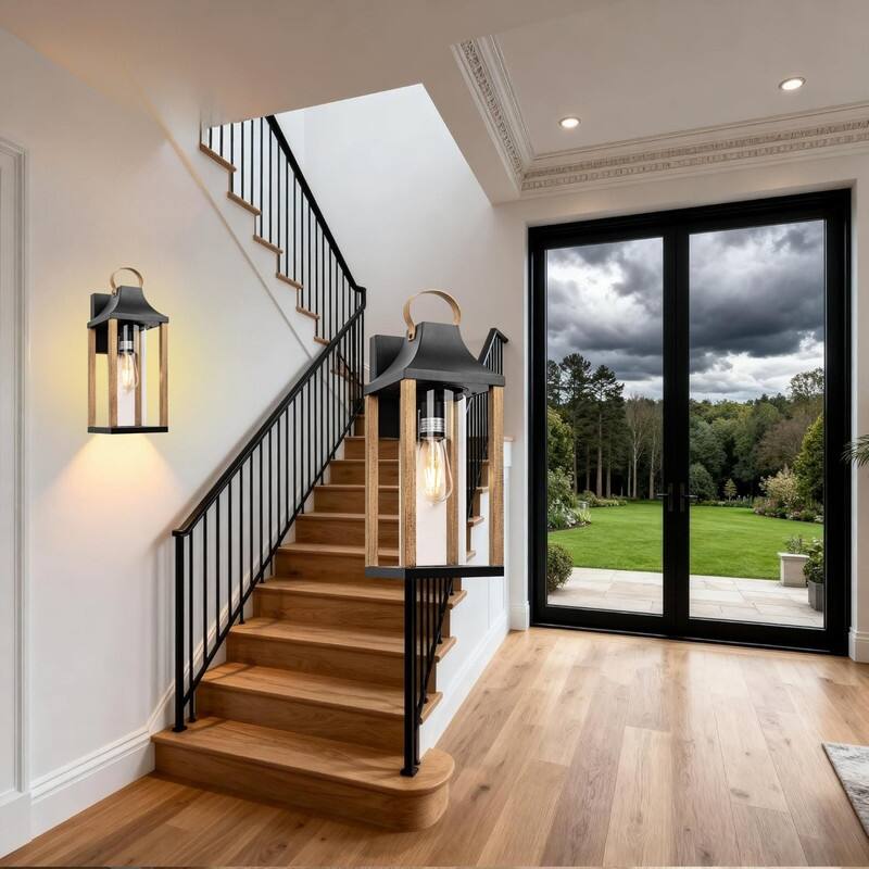 E26 Light fixture rustic wood wall lighting metal porch light