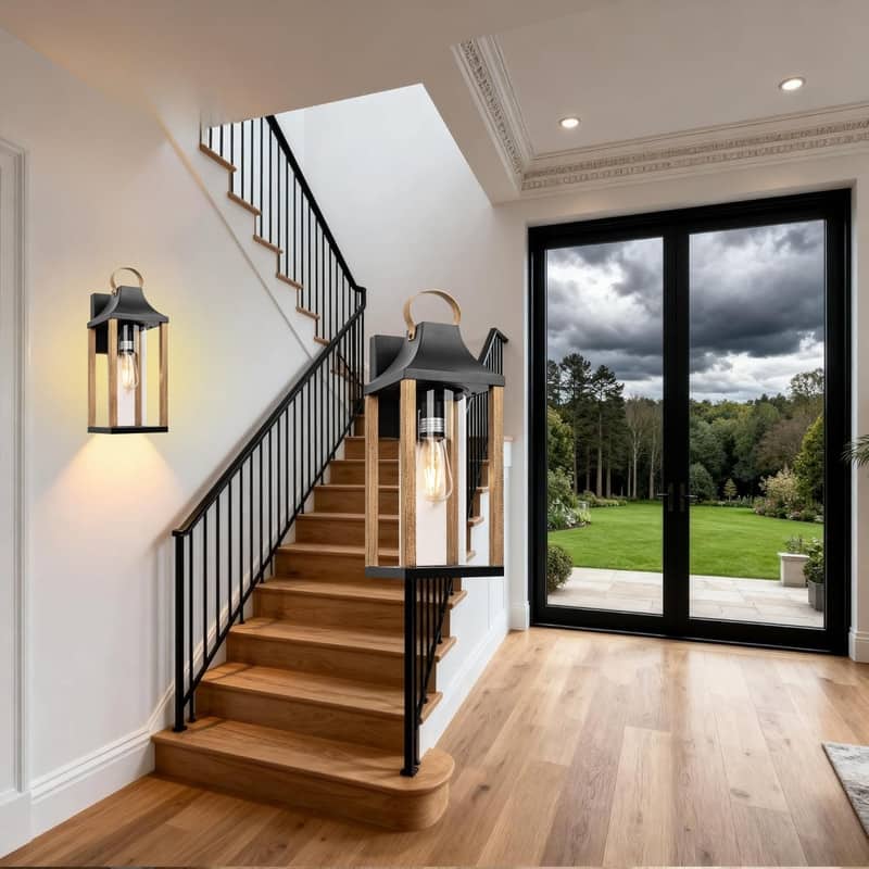 E26 Light fixture rustic wood wall lighting metal porch light