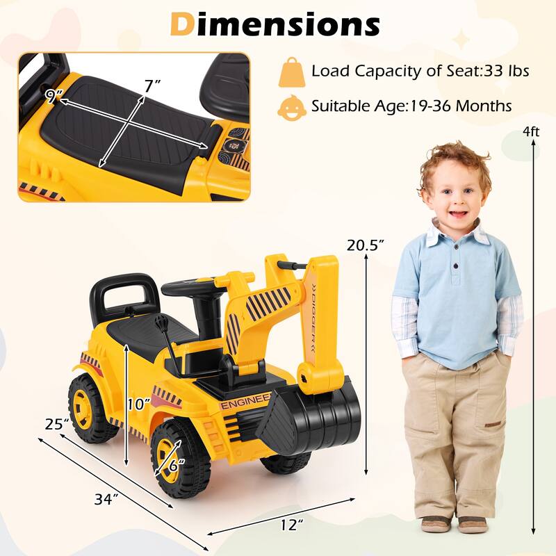 Gymax Kids Ride on Excavator w/ Adjustable Shovel Anti-Tipping Block