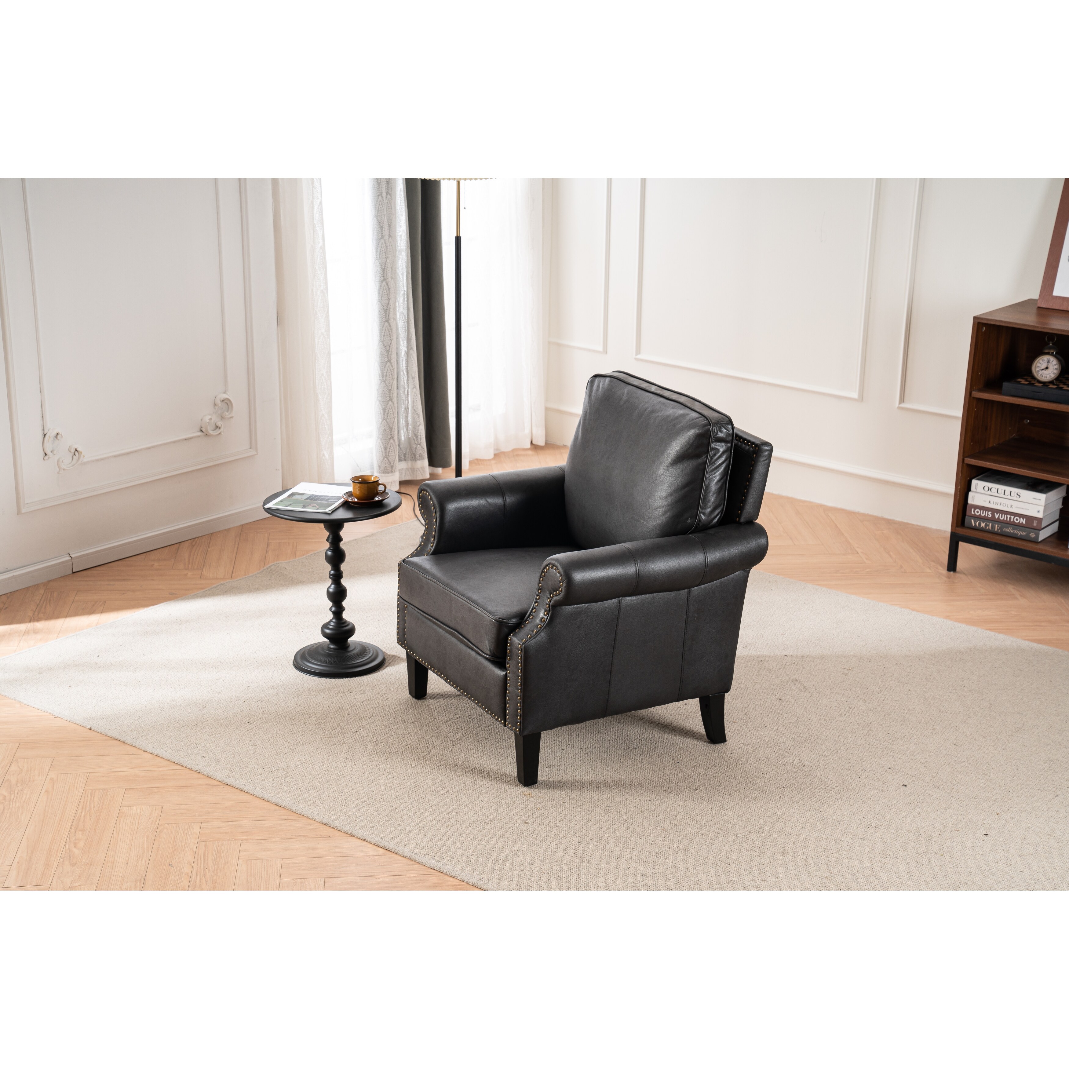 PU Leather Accent Chair High Back Single Sofa with Nailheads for Livingroom Classic Club Chairs