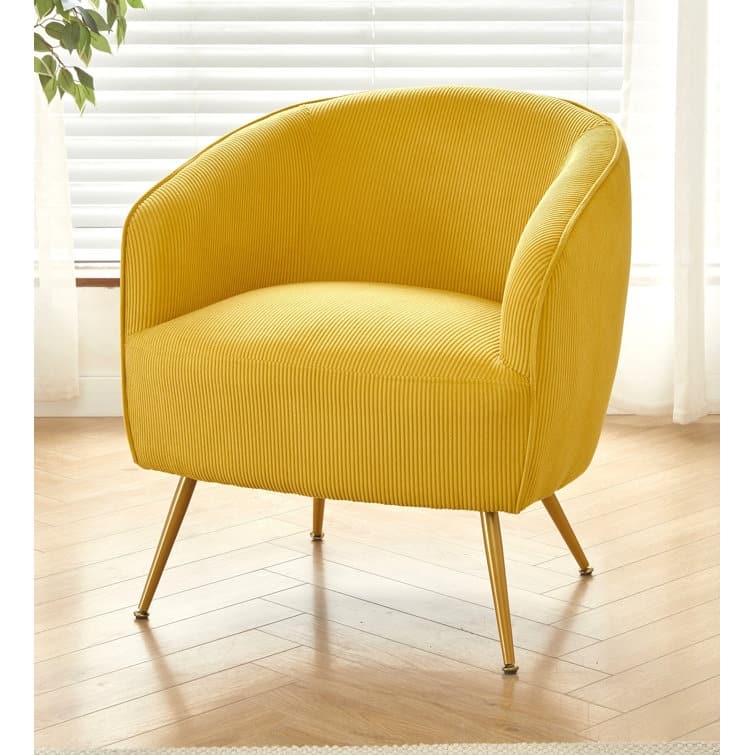 US Pride Furniture Smooth Corduroy Design Luxury Elegance Modern Channel Chair with Corduroy Material with Gold Metal Legs - Yellow