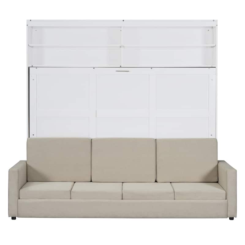 Multifunctional Queen Murphy Wall Bed with Built-in Sofa, Storage, and Easy Fold Mechanism