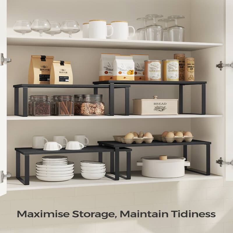 Set of 2 Two-Tier Wooden Kitchen Counter Shelves Organizers Perfect for Small Space
