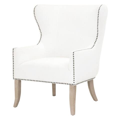 Fabric Upholstered Club Chair with Nailhead Trim, White and Brown - 39 H x 31.5 W x 31 L Inches
