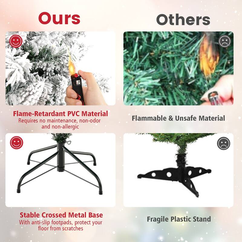 Gymax 6/7/8 FT Pre-Lit Snow-Flocked Xmas Tree 3-Minute-Setup