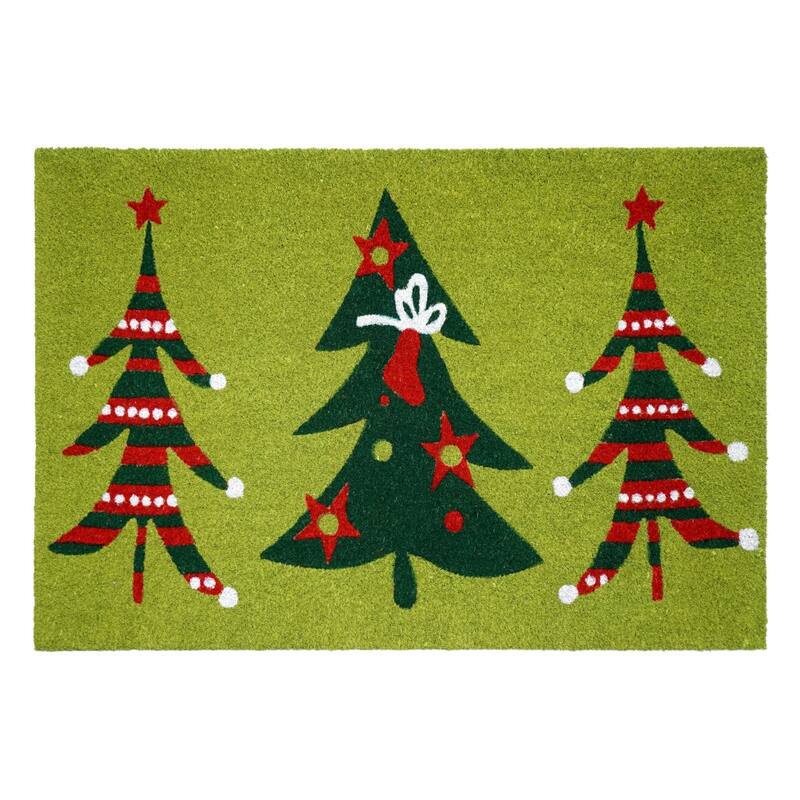 HomeRoots 24" X 36" Green And Red Christmas Trees Outdoor Coir Door Mat - 24.00' X '36.00