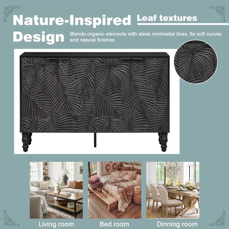 47.2" Media Console Table, TV Storage Stand w/ 2 Cabinets Entertainment Center w/ Solid Wood Legs for TVs up to 43''