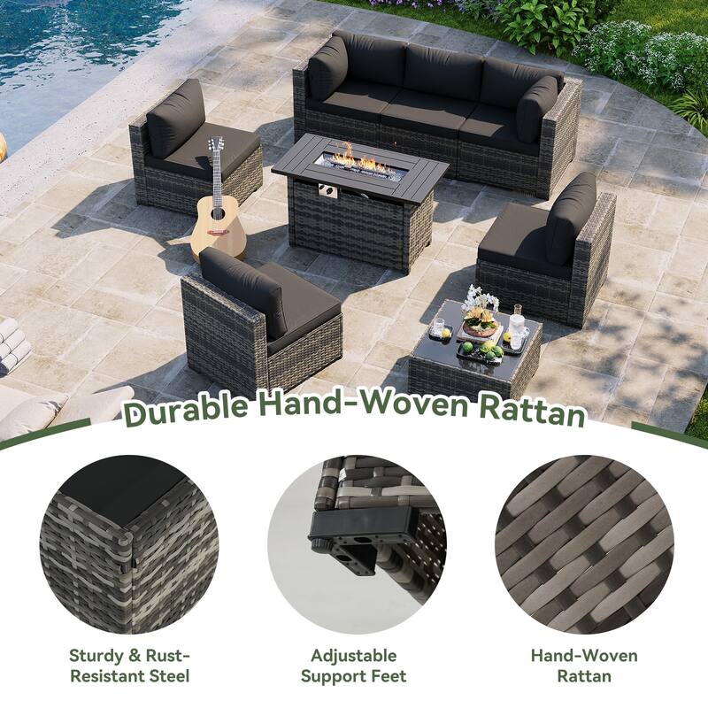 AOXUN Wicker Rattan Outdoor Sectional Sofa Set with Coffee Table