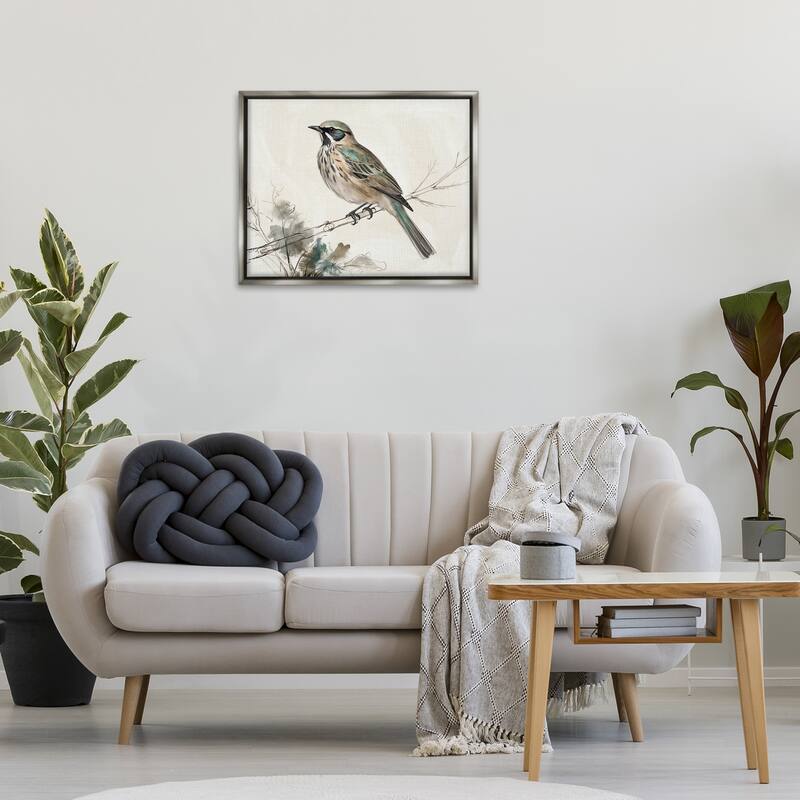 Stupell Perched Bird Illustration Framed Floater Canvas Wall Art Design By LSR Creative Studio