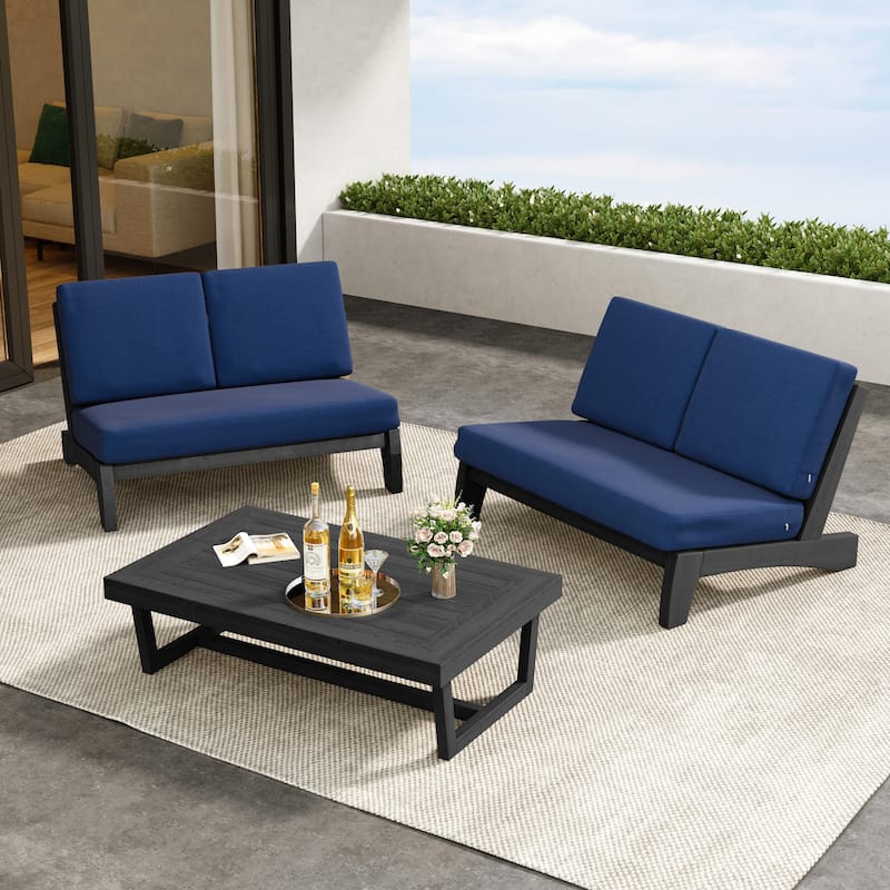 Outdoor 3-Piece Armless Lovesaet Sofa Conversation Set with Table