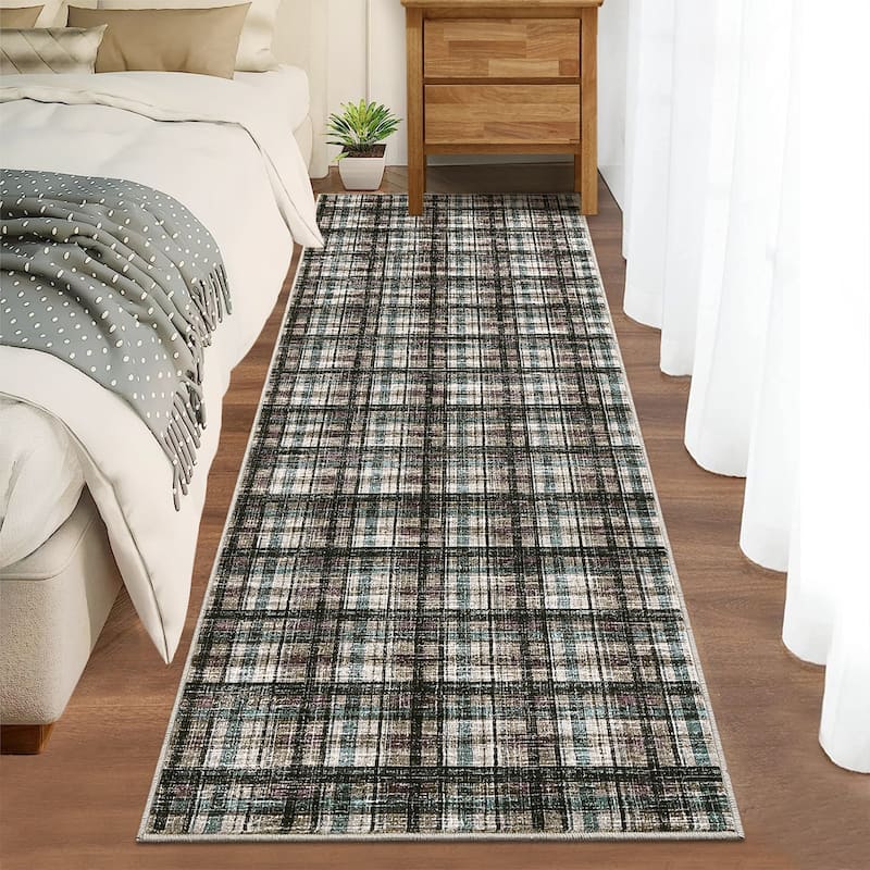 Garvee Timeless Check Washable Area Rug